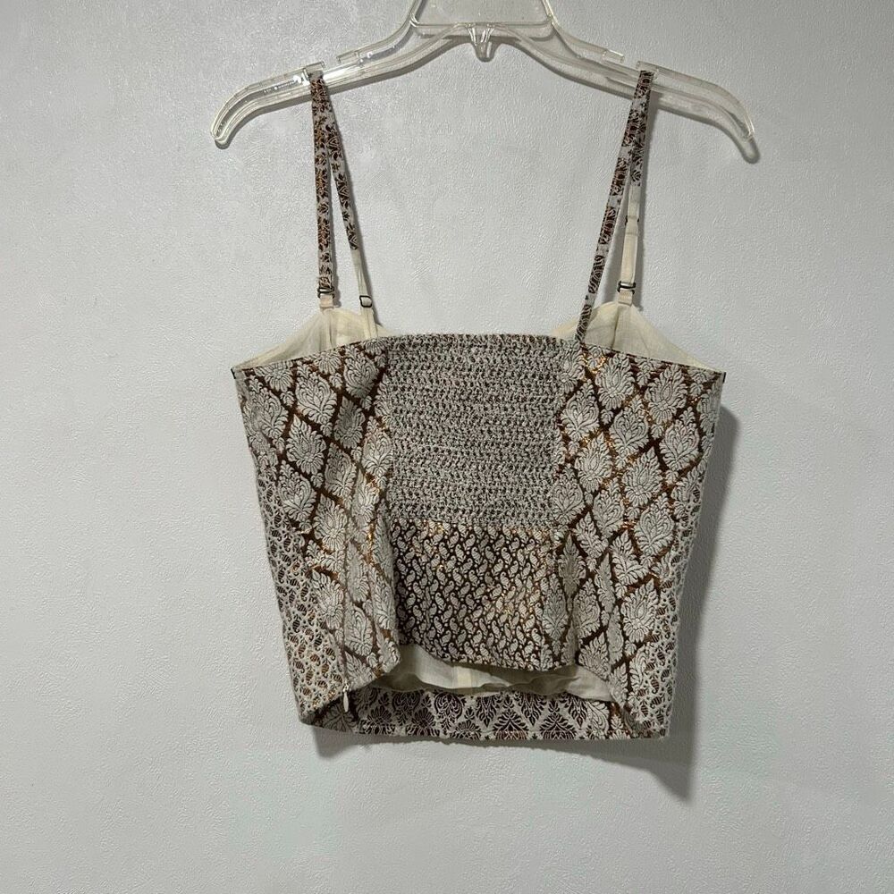 Free People Size 6 Metallic Brocade Corset Cami Crop Top Boho Fairy Grunge - Picture 3 of 9